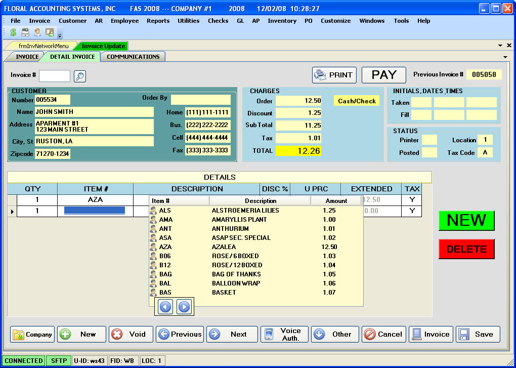 Floral Accounting Systems, Inc. (FAS) PEARL Floral Retail Management